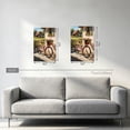 thumbnail image 2 of Pink bicycle and flower canvas painting, pastoral landscape floral wall art poster printing, warm country farmhouse style home decoration frame., 2 of 10