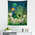 thumbnail image 1 of Peacock Blue Tapestry, Happy Animal in Jungle Flowering Plants Lily Flowers Cartoon Style Drawing, Fabric Wall Hanging Decor for Bedroom Living Room Dorm, 5 Sizes, Multicolor, by Ambesonne, 1 of 1