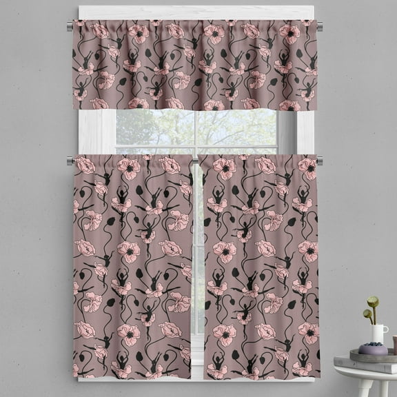 Ambesonne Abstract Valance & Curtain, Dancers and Flowers, 55"x45", Rose Black Dried Rose