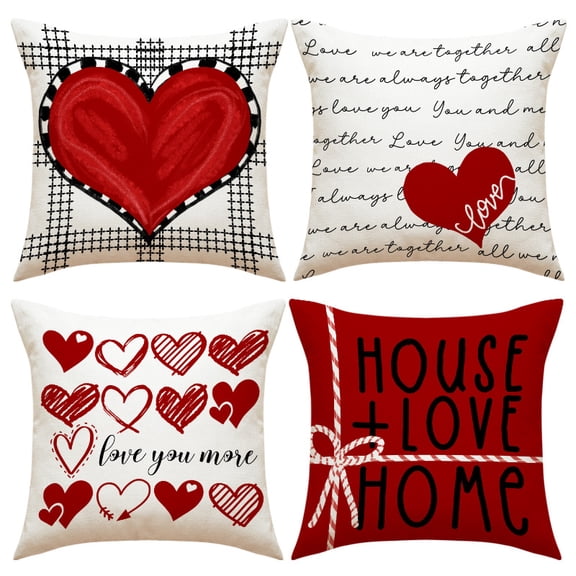 PRIYAL Red Valentines Day Pillow Covers 18X18 inch Set of 4 for Valentines Decor For Valentines Day Throw Pillows Decorative Cushion Cases Valentine Decorations