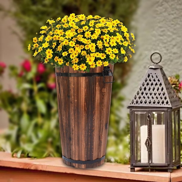 Maceta de barril de madera, jardinera de jardín con asas ergonómicas, contenedor rústico para macetas de interior y exterior, jardinera Estilo A