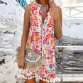 thumbnail image 1 of Vintage Women Floral Print A-Line Party Dress Summer V Neck Lace Up Tassel Mini Dress Elegant Sleeveless Sexy Ladies DressesXXL Gao Jinjia LED, 1 of 2