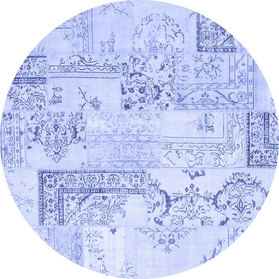 Ahgly Company Indoor Round Abstract Blue Contemporary Area Rugs, 6' Round