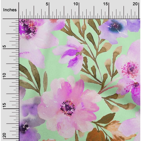 oneOone Viscose Jersey Fabric Watercolor Leaves & Peony Floral Print Sewing Fabric BTY 60 Inch Wide