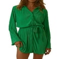 thumbnail image 1 of Robe Chemise Mini Plissée pour Femmes à Manches Longues, Boutonnée, Aguichant, Courte, à Lacets, Ceinturée, Tunique, Blouse, Robes, Tenue de Boîte de Nuit, 1 of 9