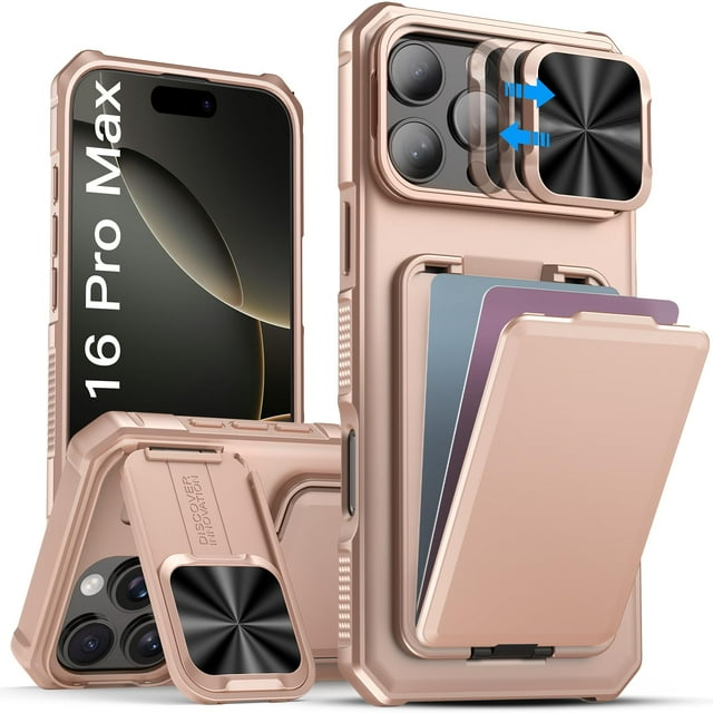 Funda de teléfono SSLOTSCASE para iPhone 16 Pro Max con cartera en oro rosa