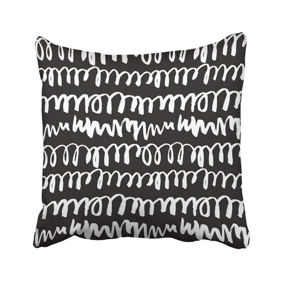 BSDHOME Squiggle With Handdrawn Doodles Hand Grungy White Lines On Black Trendy Endless Freehand Pillowcase 18x18 inch