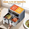 thumbnail image 6 of Casabay Dual Basket Air Fryer, 9.5 Qt Large Capacity Oven, 10-in-1 Functions, 1700W Touch Screen Dual Zone Temperature Control & Timer for Baking, Roasting, Reheating, Gray, 6 of 8