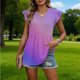 thumbnail image 5 of Craaazy Womens Loose Fit V-Neck Ruffle Sleeve Shirt with Polka Dot Ombre Plaid Prints for Spring and Summer Layering Gifts, 5 of 9