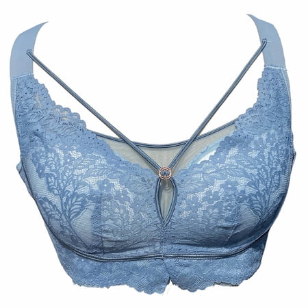 BIMEI Women Mastectomy Bra Lace Desire Wireless Bra Lacy Full-coverage Wirefree Bra 2427,Blue,38B