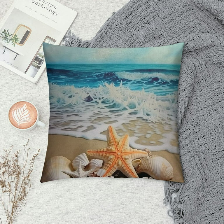 Shiartex Seashell Starfish Beach Themed Pattern Throw Pillow Case