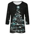 thumbnail image 4 of QIPOPIQ Hauts pour Femmes Manches 3/4 Décontractés Coupe Ample T-Shirts à Col Rond Mignons Unis Tuniques à Manches Trois Quarts Liquidation, 4 of 5