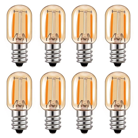 T22 LED Light Bulb, E12 Base, 1W, 2200K Warm Light, Non-Dimmable, 8 Pack, Amber Glass