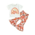 thumbnail image 2 of Yunliwuli Kids Girls Clothes Suits Letter Rainbow Print Short Sleeve Crew Neck T-Shirts and Floral Print Flare Pants 2Pcs Suit, 2 of 10