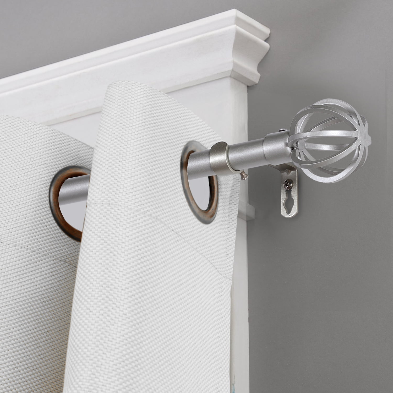 Turquoize Standard Single Adjustable Window Curtain Rod Set 3/4 in Diameter with Round Cage Finials, 48-84 in, Nickel