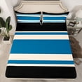 thumbnail image 2 of jejeloiu Geometric Stripes Lines Twin Sheet Sets,Abstract Geometric Art Twin Fitted Sheet,Black Blue Flat Sheet For Adults,Breathable Home Decor,3-Piece, 2 of 7