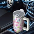 thumbnail image 6 of Pink Breast Cancer and Pioneer Flower Tumbler with Handle and Lid,40oz Double Wall Vacuum Insulated Tumbler,Cups Gift for Women and Men, 6 of 7