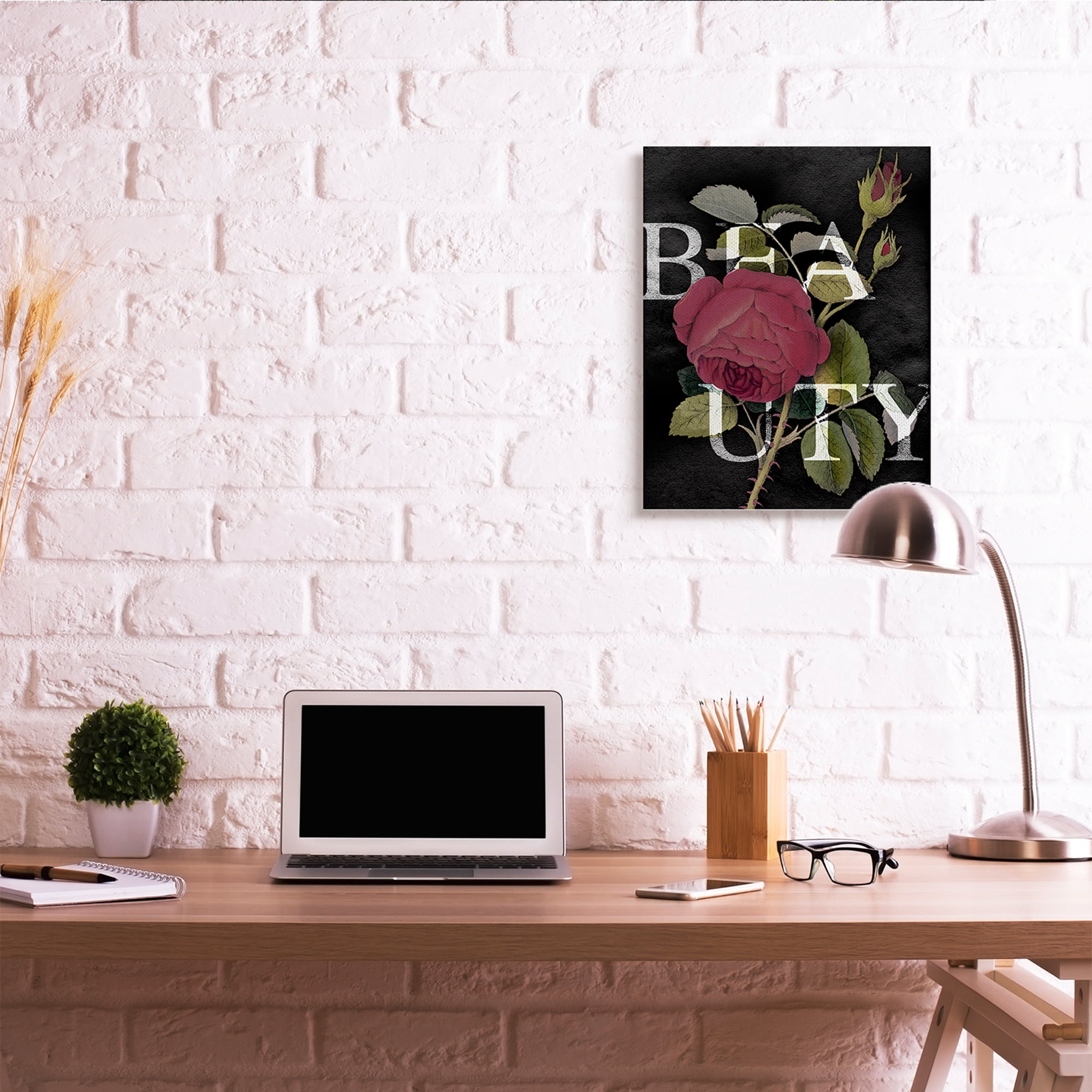 Stupell Industries Beauty Text over Vintage Red Thorned Rose Canvas Wall Art, 24 x 30, Design by Daphne Polselli