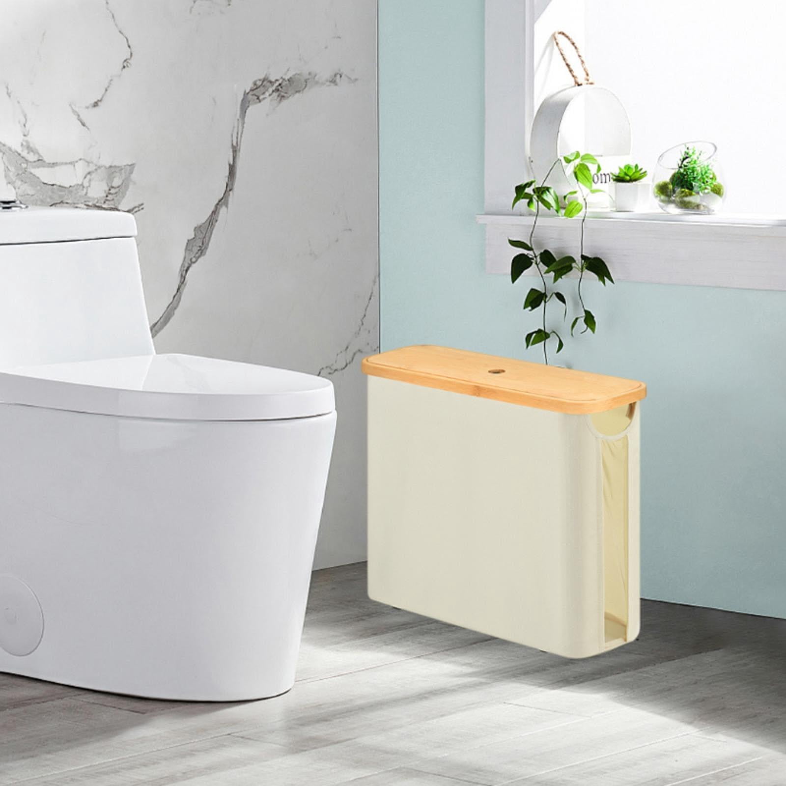 Fiocias Toilet Paper Holder Multifunctional Accessories Container with Bamboo Lid Toilet Beige
