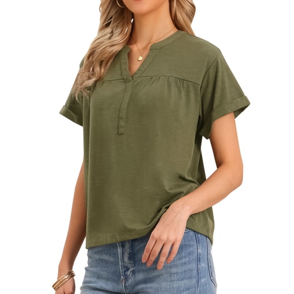 DARING DIVA Women's Summer Short Sleeve Tops V Neck Basic Tee Shirts Blouses XS Green