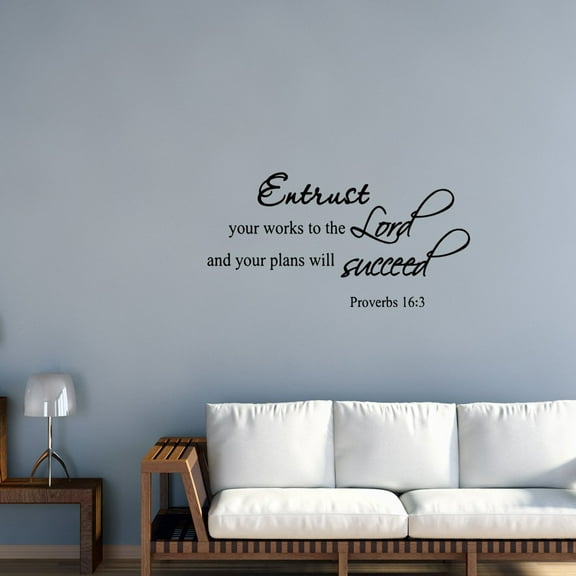 VWAQ Entrust Your Works to the Lord and Your Plans Will Succeed Bible Wall Decal Quote Proverbs 16:3 Scripture Sticker (10"H x 22"W Black)