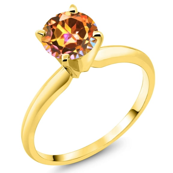 Gem Stone King 14K Yellow Gold Ecstasy Mystic Topaz Solitaire Engagement 4-Prong Ring for Women | 1.00 Cttw | Round 6MM | Gemstone Birthstone (Size 5)