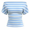 thumbnail image 5 of yillto Women off Shoudler Tops Striped Short Sleeve Shirts Casual Tunics Tees Ruched Slim Fashion Outfits, 5 of 7