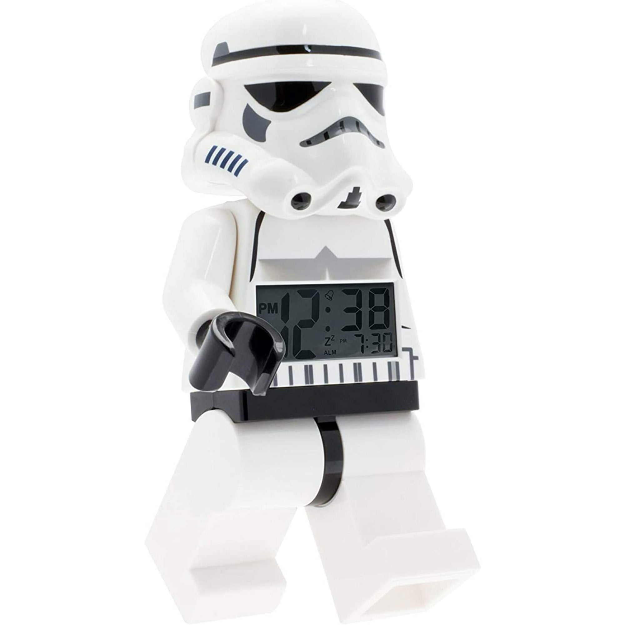 LEGO Star Wars 9002137 Stormtrooper Kids Minifigure Light Up Alarm Clock Black White Plastic 9.5 inches Tall LCD Display boy Girl Official Walmart