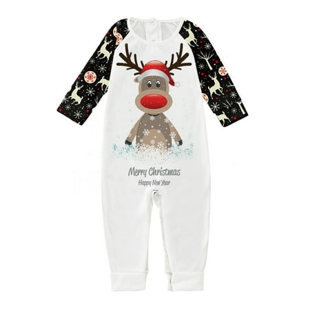 

Xutthjh Baby Merry Christmas New Year Printed Family Clothes Long Sleeve Jumpsuit