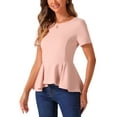 thumbnail image 4 of INSPIRE CHIC Women's Peplum Top Short Sleeve Round Neck Stretch Classic Blouse XL Pink, 4 of 6