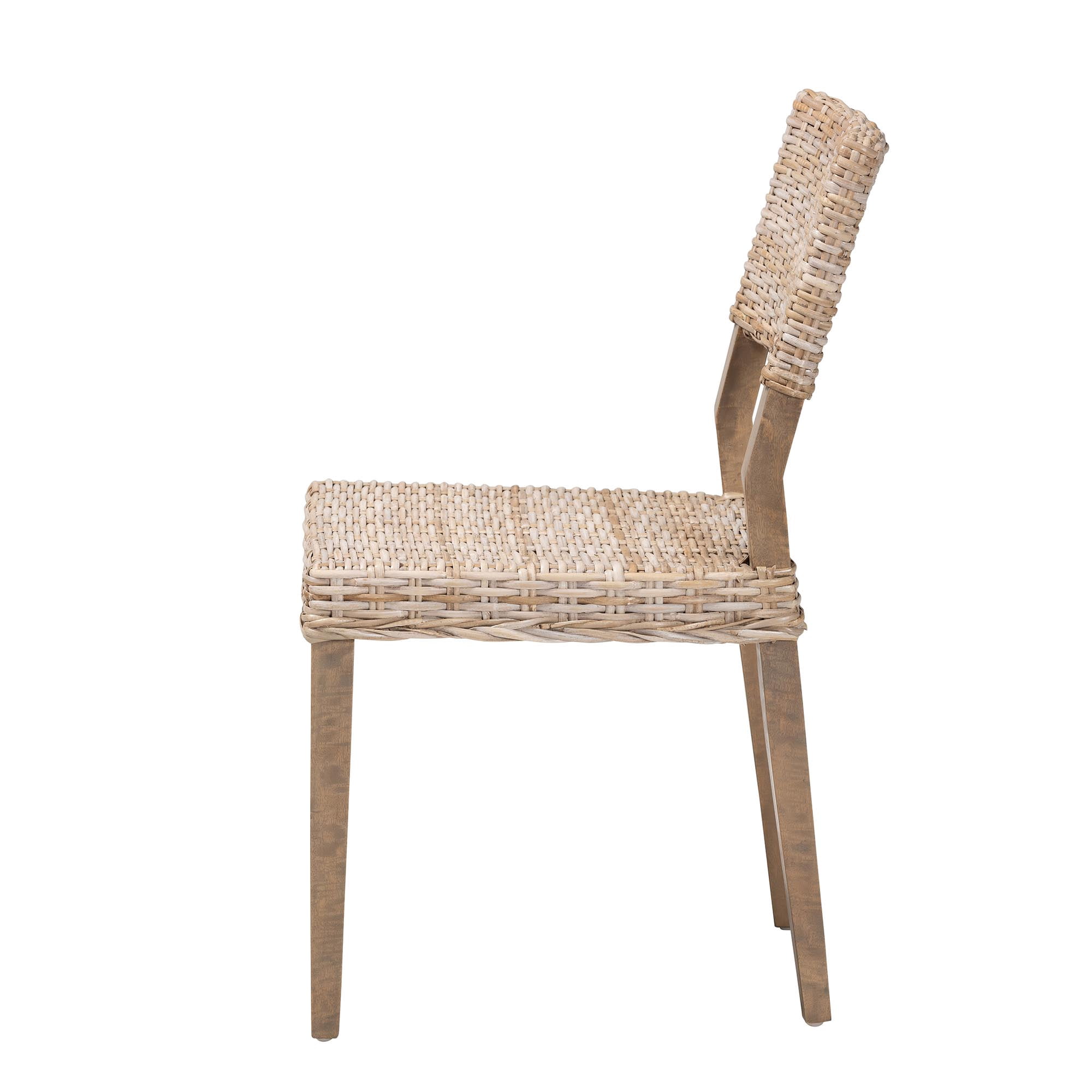 bali & pari Barossa Boho Dining Chair, Handwoven Natural Kubu Rattan, Grey