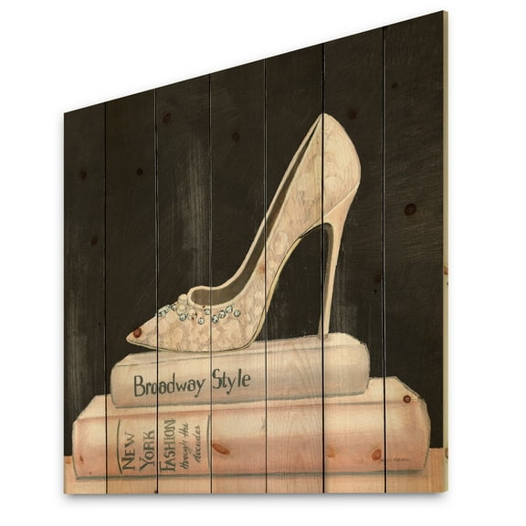 Designart 'Pink Glam and Fashion High Heels II' Posh & Luxe Print on Natural Pine Wood