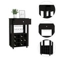 thumbnail image 4 of Depot E-Shop Margh Bar Cart, 12 Wine Cubbies, Drawer, Glass Rack, Caster Wheels, Black, 4 of 5