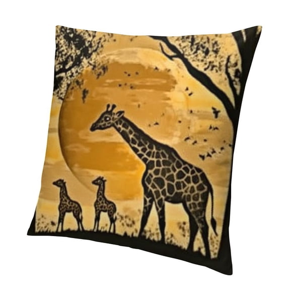 Wild Throw Pillow Covers Beautiful Sunset Near Water Elephant Giraffe Square Pillow Cases