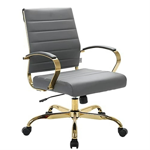 LeisureMod LeisureMod Chaise de Bureau en Cuir pour la Maison Benmar avec Cadre Doré