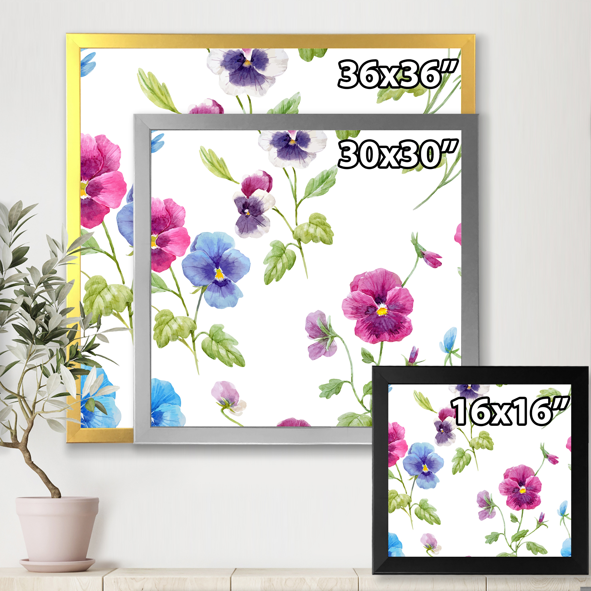 Designart 'Blue and Pink Pansy Flowers II' Traditional Framed Art Print