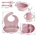 thumbnail image 3 of 8 Piece Silicone Baby Feeding Set Baby Led Weaning Supplies Self Feeding Eating Utensils Divided Suction Plate  Bowl  and a Sippy Cup with 2 Spoon  2 folks  Adjustable Bib, 3 of 8