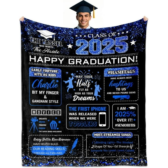 2025 Graduation Gifts for Him, Graduation Gifts Blanket 60"X50", Class of 2025 Graduate Gift, College/Masters Degree/High School Graduation Gift Ideas for Men Boys Male