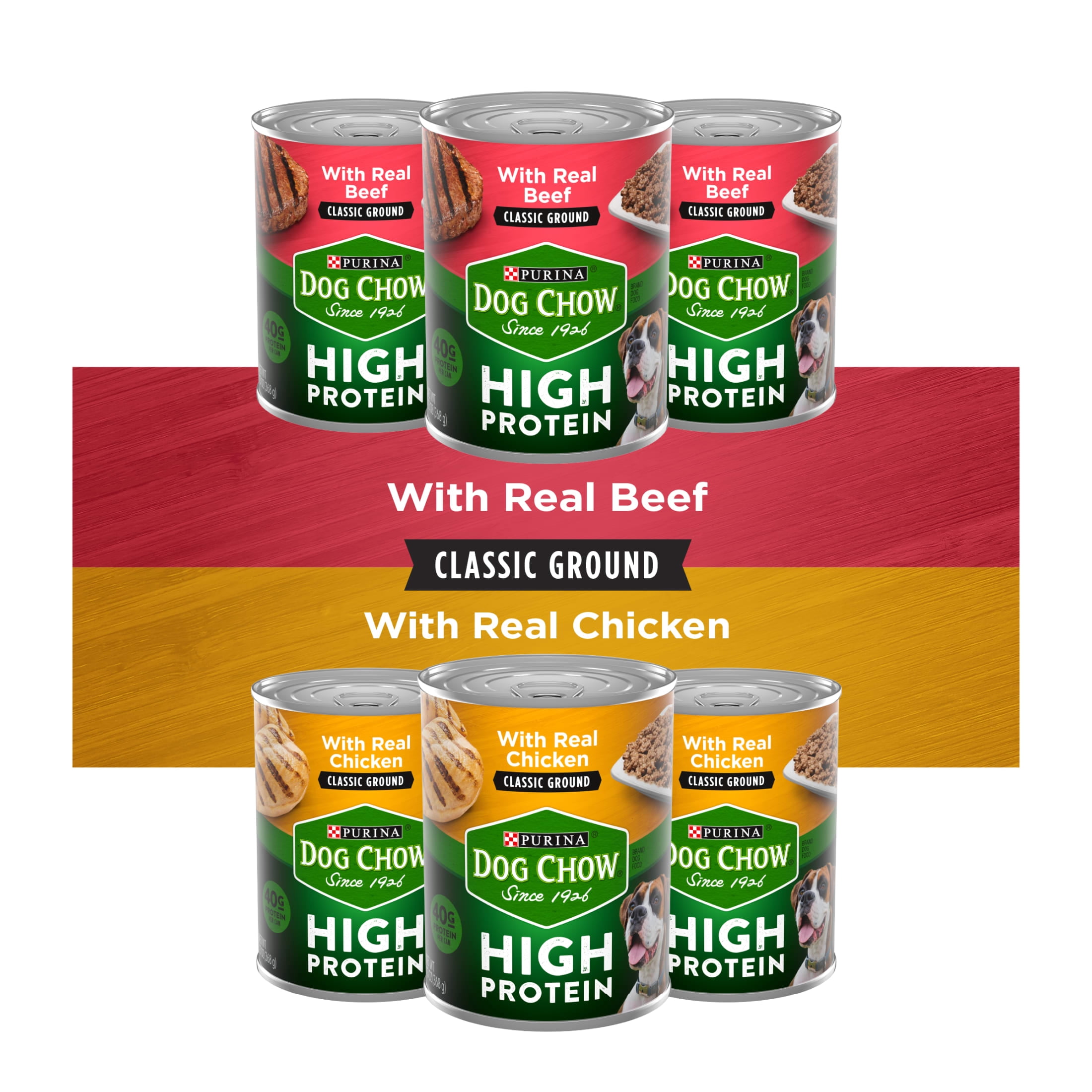 Purina Dog Chow Classic Ground Wet Food, High Protein Real Beef & Chicken, 13 oz Cans, (6 Pack)