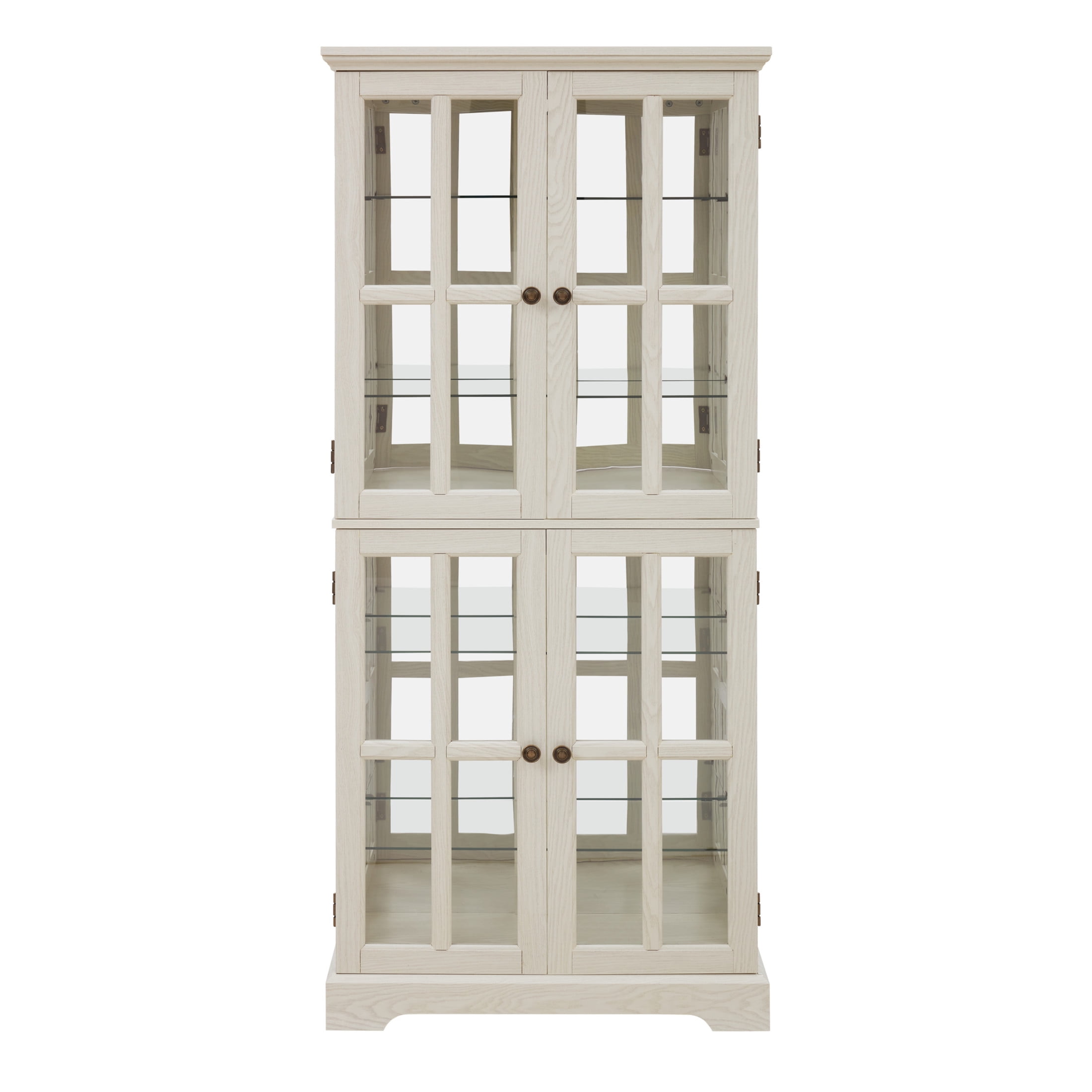 Noble House Handmaiden 69" Antique Glass Display Cabinet, 4-Door Curio with Light and Adjustable Shelves, White