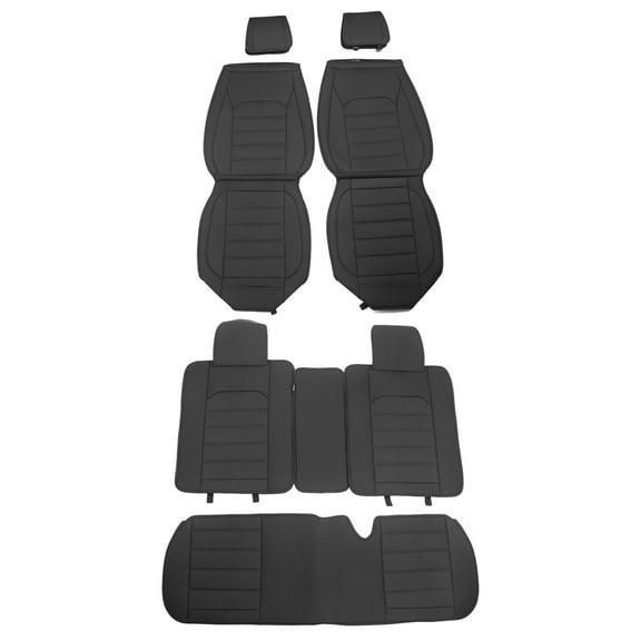 Ikon Motorsports Full Set Car Seat Covers Compatible with 2009-2023 Ford F150 Crew Cab PU Leather 5 Seats Seat Cover Protectors With Pocket - Black