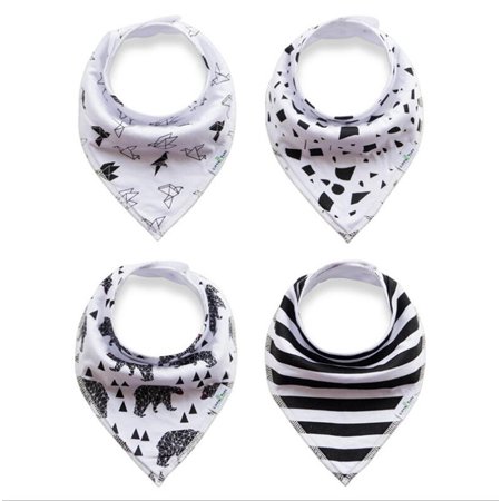 Baby Bandana Drool Bibs Set 4-Pack Unisex Absorbent Cotton Birds and Stripes