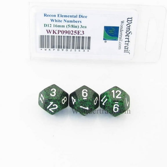 Recon Elemental Dice with White Numbers D12 16mm (5/8in) Pack of 3 Wondertrail