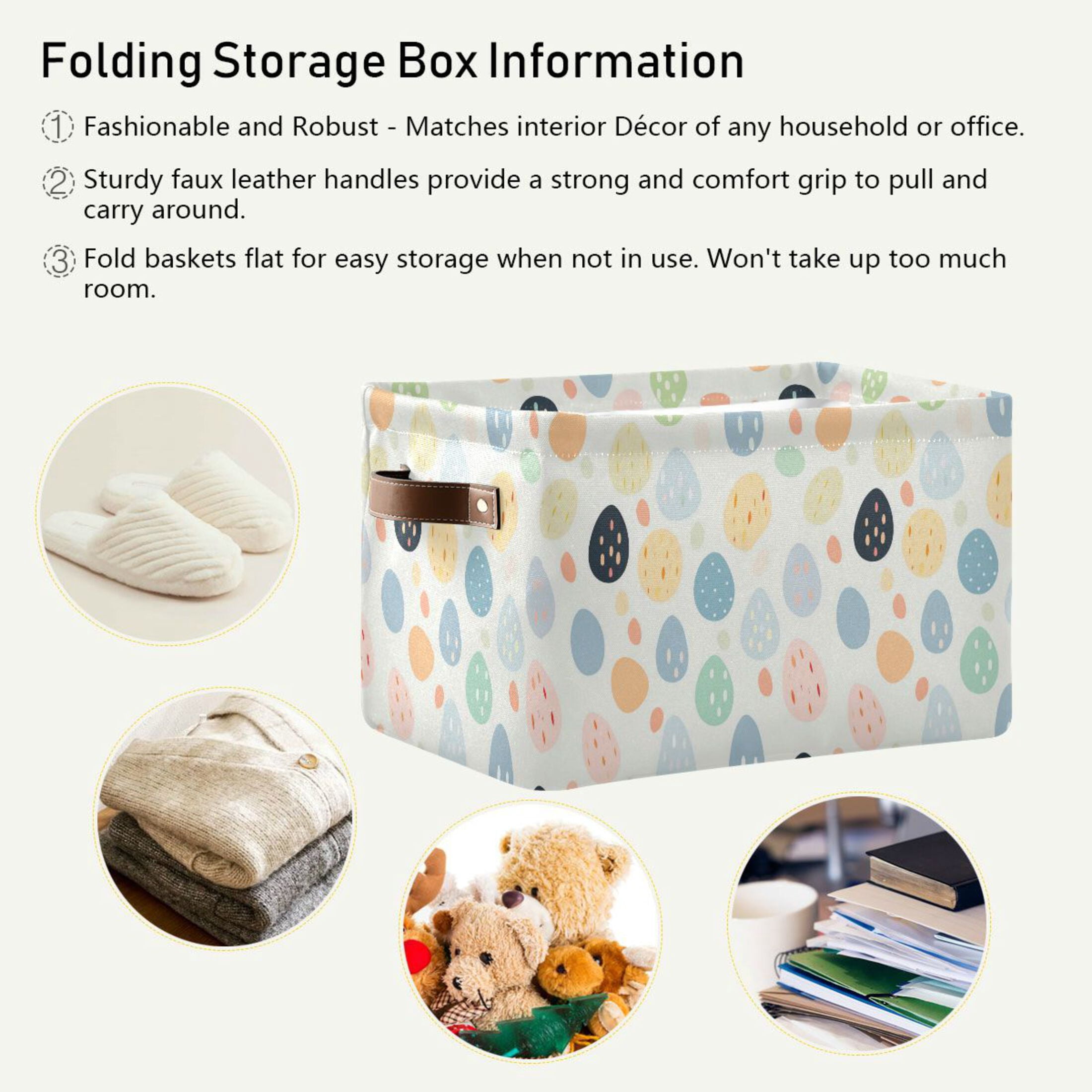 Easter Eggs with Dots Storage Bins with Handle Fabric Organizer Basket Foldable Box 2 Pack 14.2x10.2x8.3