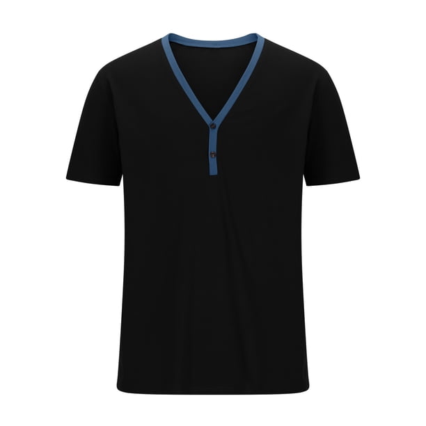 Camisas de Manga Corta de los Hombres con Cuello en V Top de Color Sólido, Blusa Casual para el Aire Libre, el Ocio Y el Uso Diario de Verano
