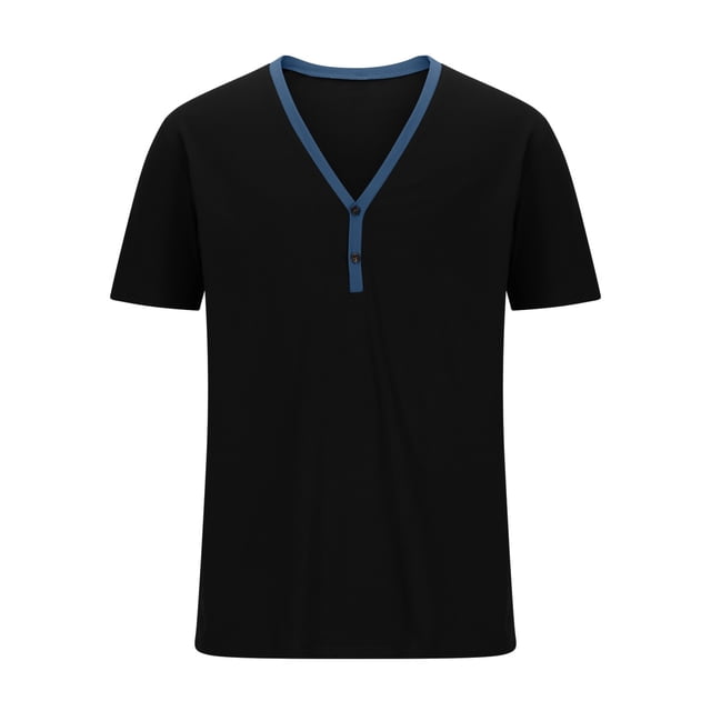 Birdeem Shirts for Men Mens V-Neck Solid Color Top Short Sleeve V-Neck Blouses Shirts