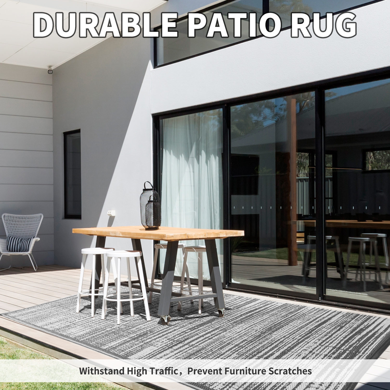Vunate 5'x8' Waterproof Reversible Outdoor Rug, Gray photo 3