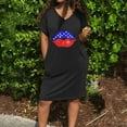 thumbnail image 2 of Wycnly Womens 4th of July Dresses Fashion Independence Day Tunic Tshirt Pocket Midi Dresses Casual Lips Print V-Neck Short Sleeve Knee-Length Summer Dress Black m, 2 of 4