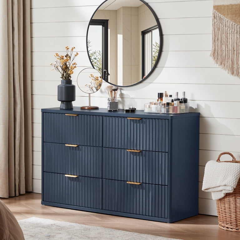 blue dresser and nightstand LEYAOYAO Fluted 3-Piece Bedroom Set, 48