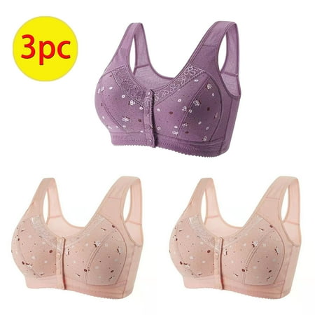GERsome 3Pcs Assorted Color Everyday Bra Women s Plus Size Convenient Front Closure No Underwire Full Coverage Bras Comfort Wide Strap Sleep Bra for Women 3PCS#2Pink/Purple S